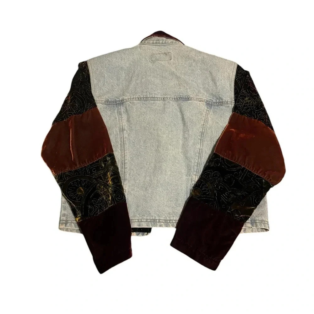 Vintage Basic Blues Patchwork Denim Jacket Velvet… - image 4